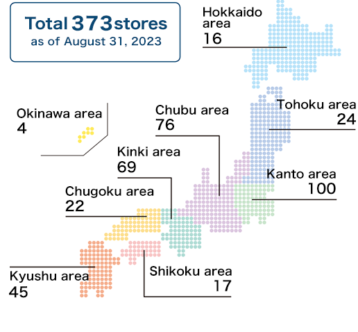 Total 412 stores as of August 31, 2021